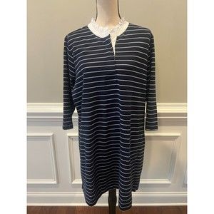 Isaac Mizrahi Live Petite Pique Dress w/Ruffle Navy/White Sz XLP
